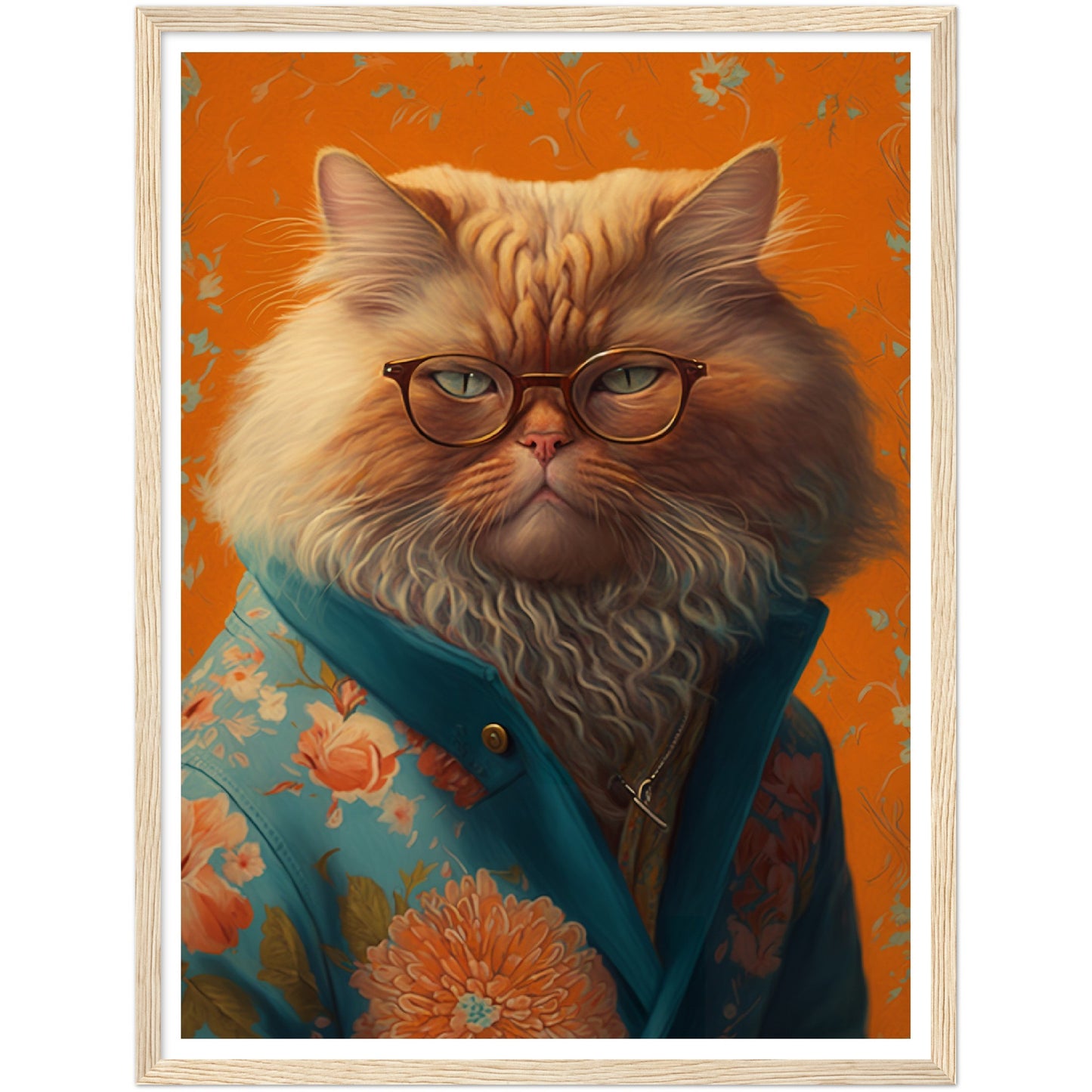 Floral Persian Cat Portraiture Wall Art Print