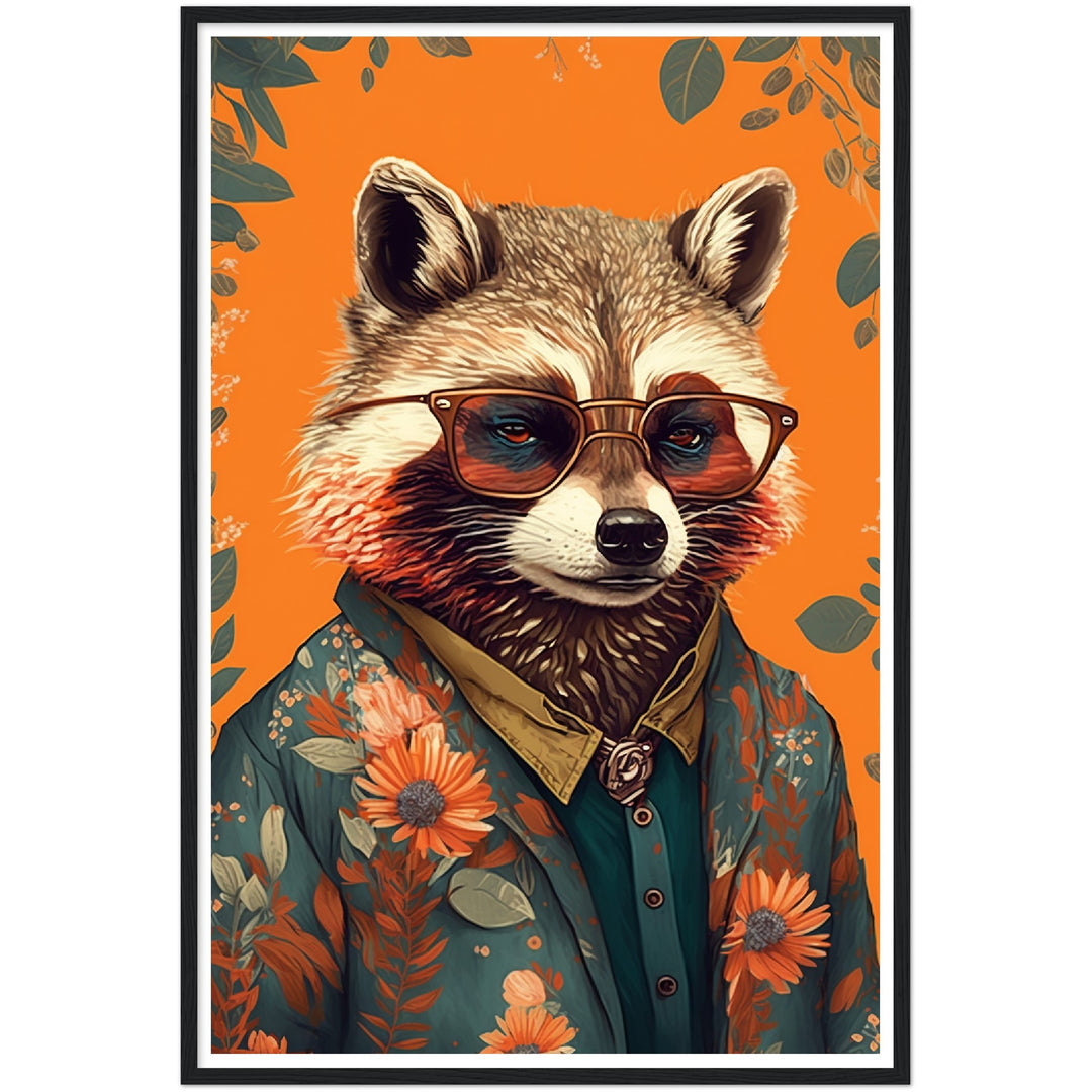 Floral Rascal Raccoon Illustration Wall Art Print