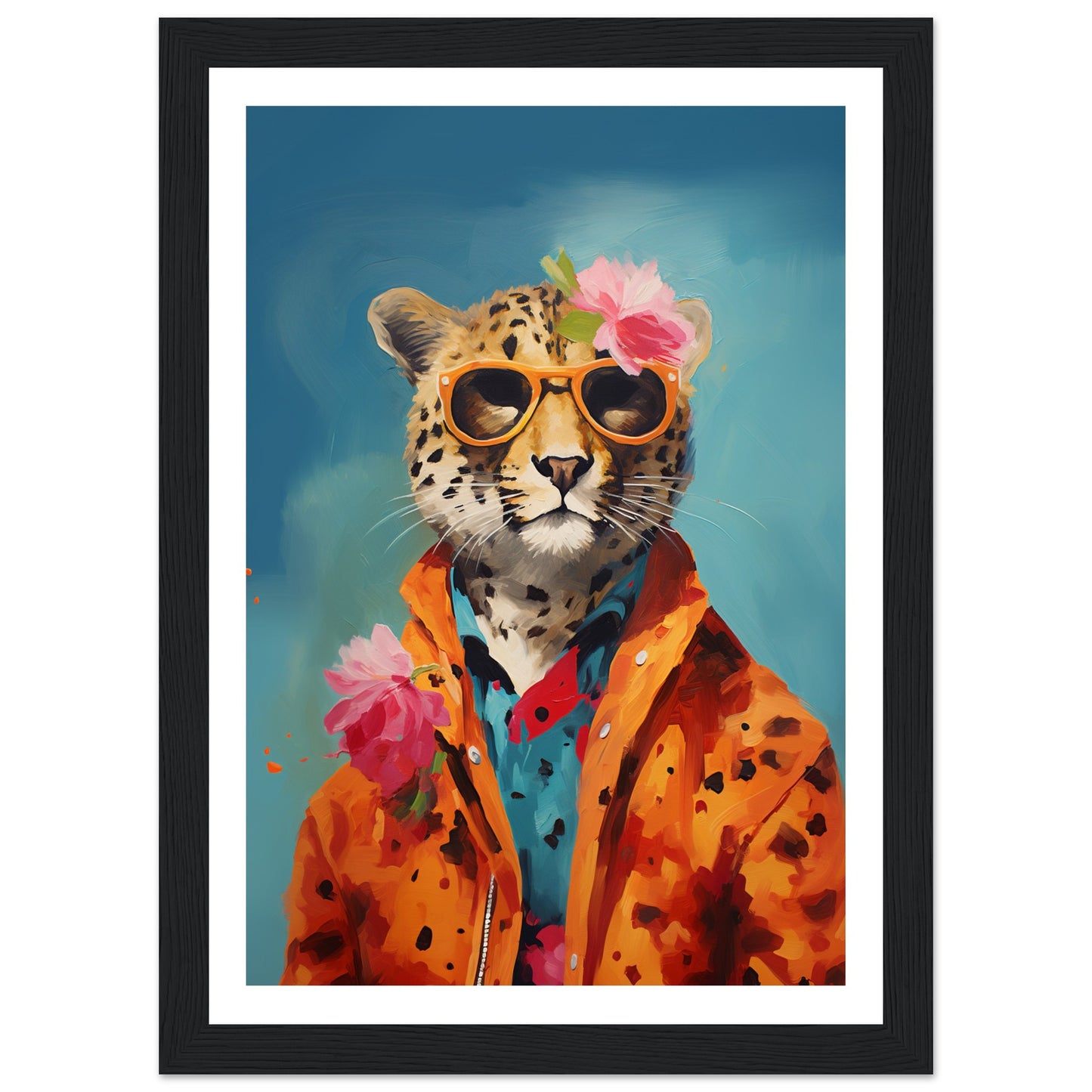 Cheetah in Floral Attire Wall Art Print