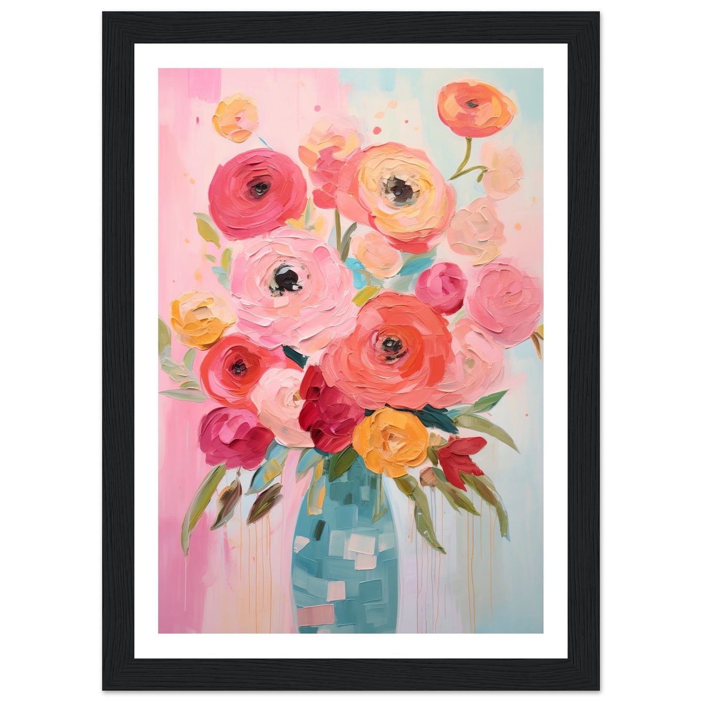 Vibrant Blooming Pink Flowers Wall Art Print