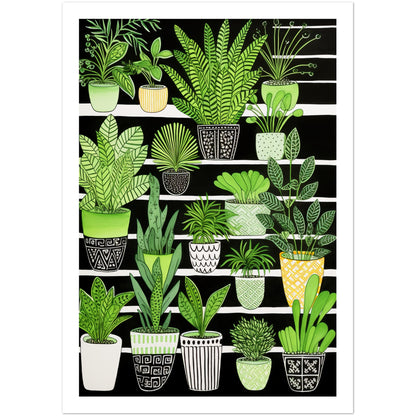 Vibrant Green House Plants in Monochrome Pots Wall Art Print