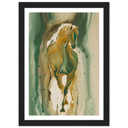 Golden Gallop - Fluid Green and Gold Horse Wall Art Print