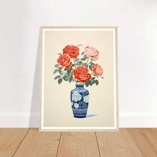 Elegant Roses in Blue Vase Wall Art Print