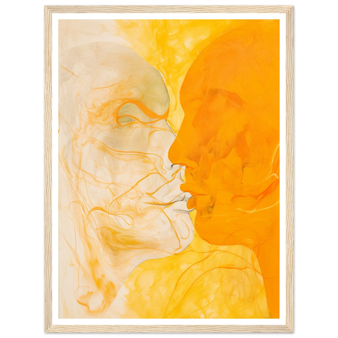 Couple Kissing Orange and Yellow Painting Wall Art Print