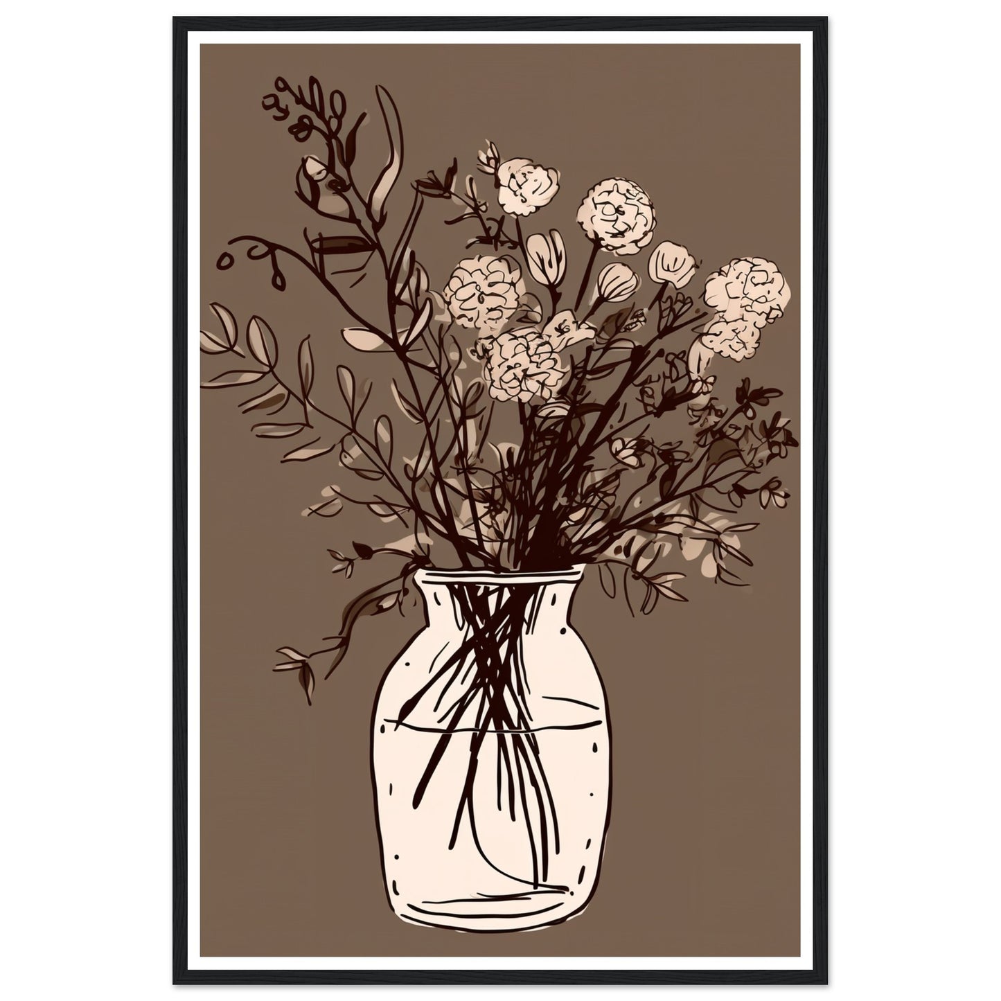 Minimalist Cottagepunk Flower Bouquet Sketch Wall Art Print