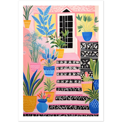 Quirky Pink Cottage Potted Flower Stairs