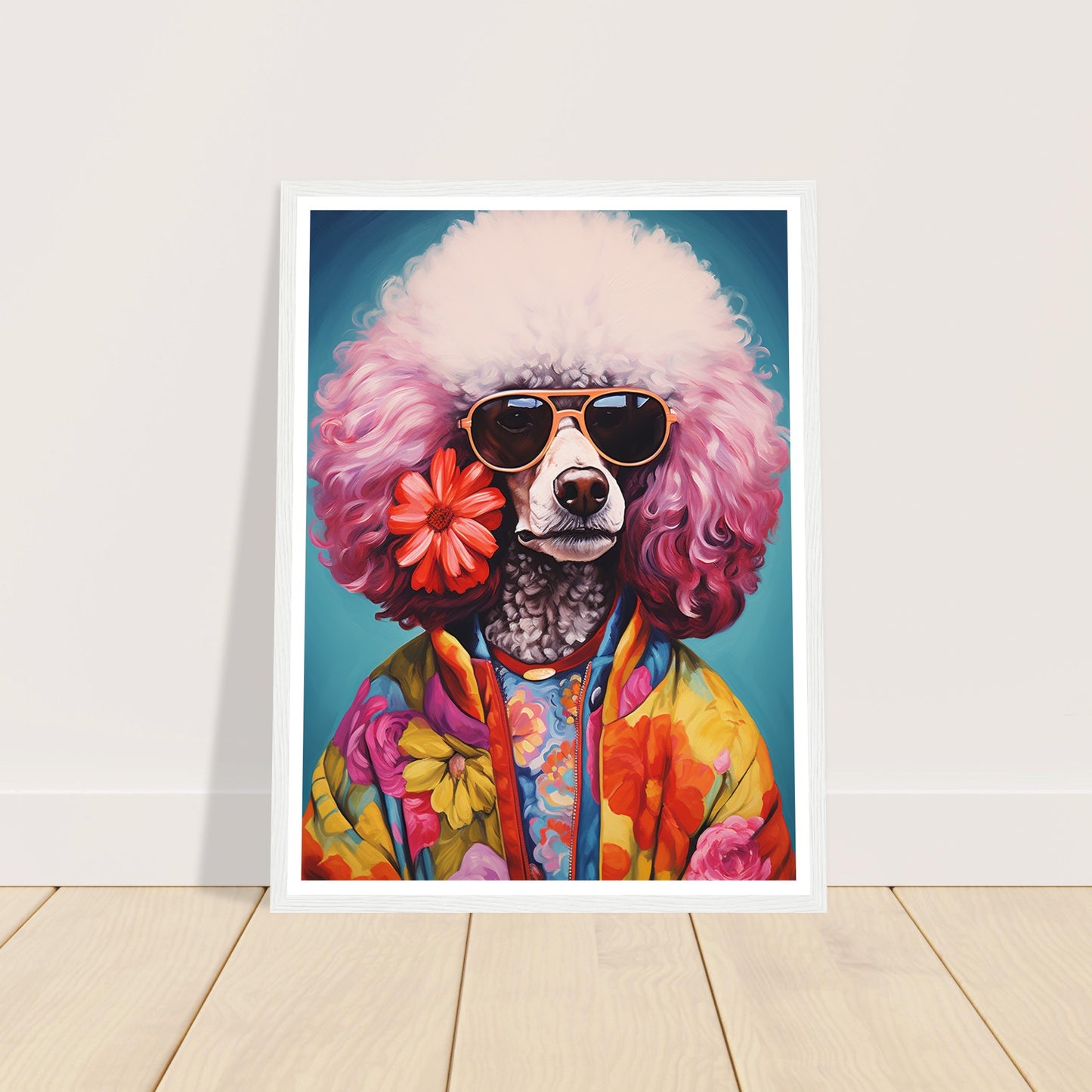 Groovy Dog Hippy Poodle in Flower Power Jacket Wall Art Print