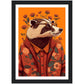 Charming Floral Badger Animal Portraiture Wall Art Print