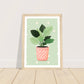 Playful Green House Plant in Pink Polka Dot Vase Wall Art Print