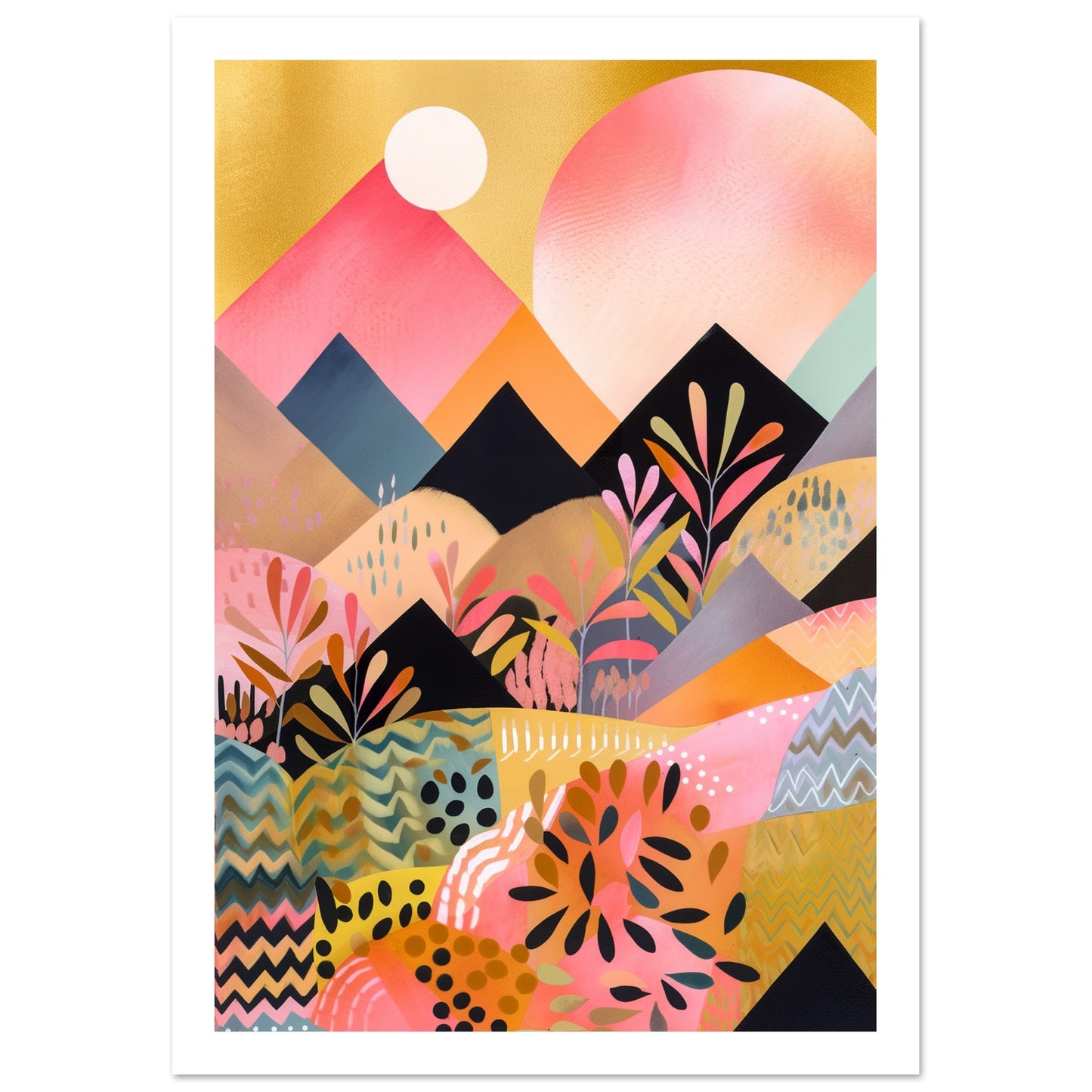 Lush Pink Zig Zag Mountain Peaks Wall Art Print