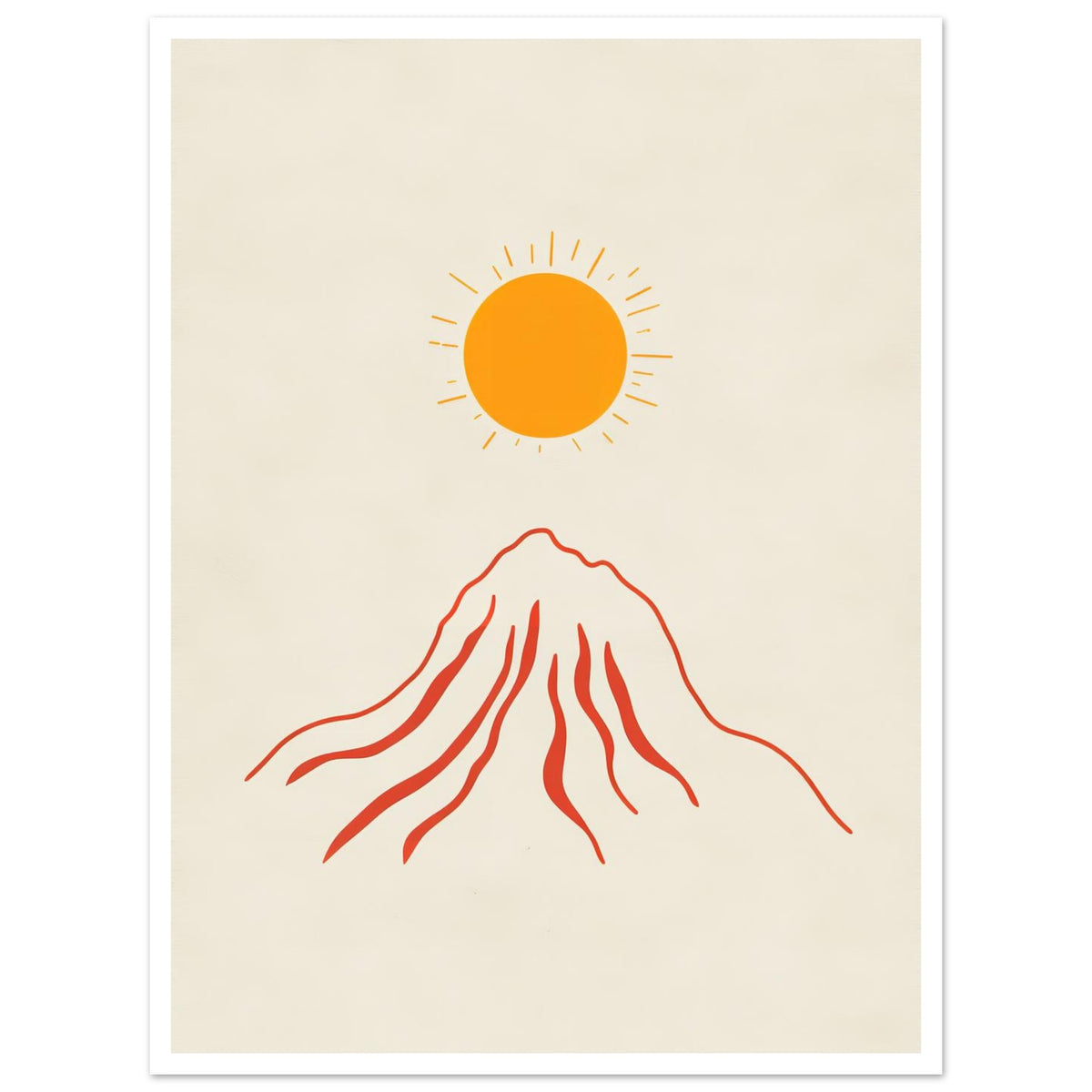 Orange sun over red mountain art print, unframed, 45x60 cm