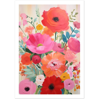 Joyful Blooming Abstract Flowers Painting Wall Art Print