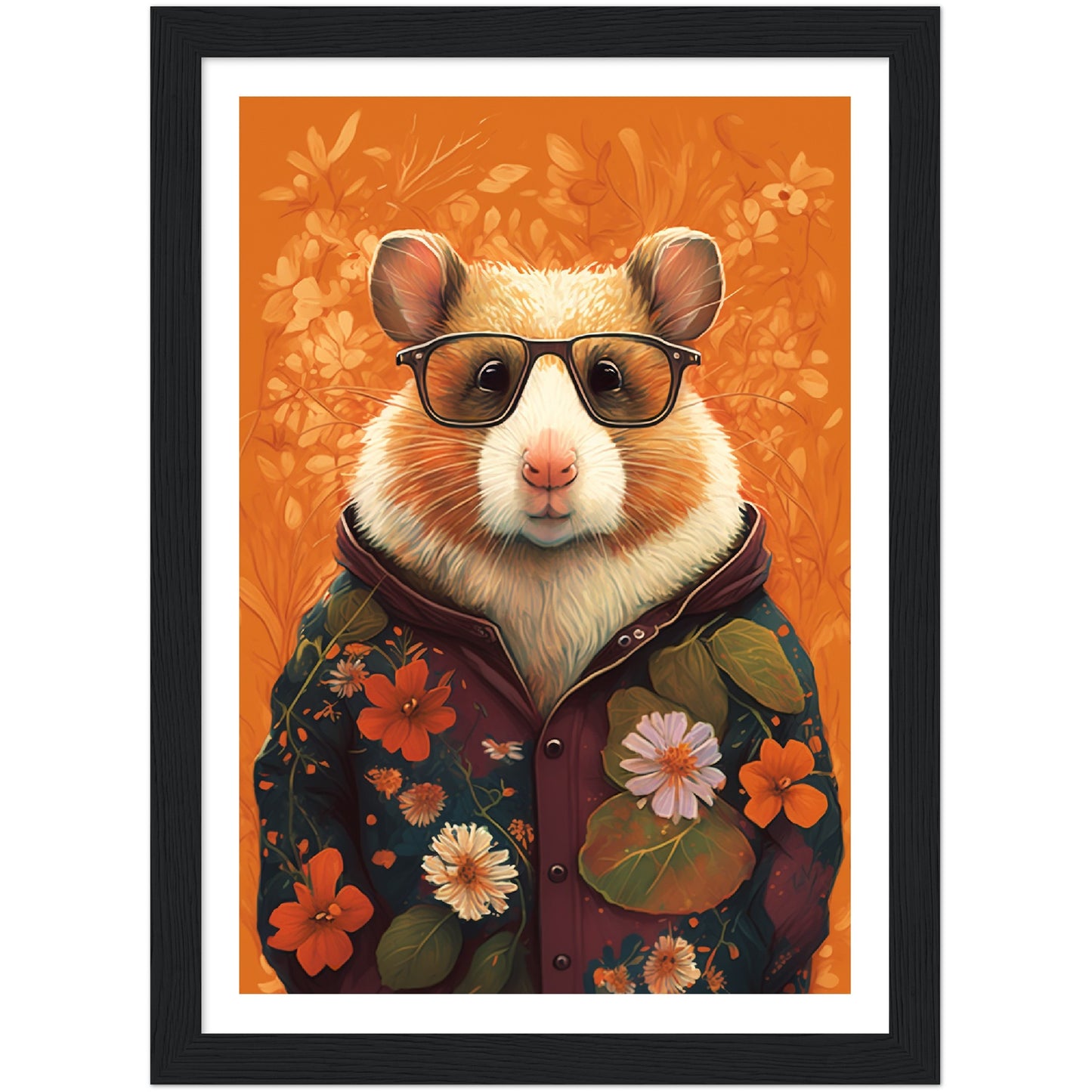 Floral Fashionista Hamster Illustration Wall Art Print