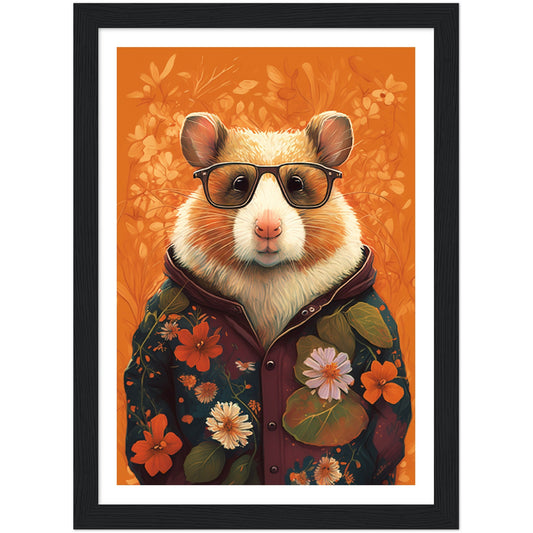 Floral Fashionista Hamster Illustration Wall Art Print