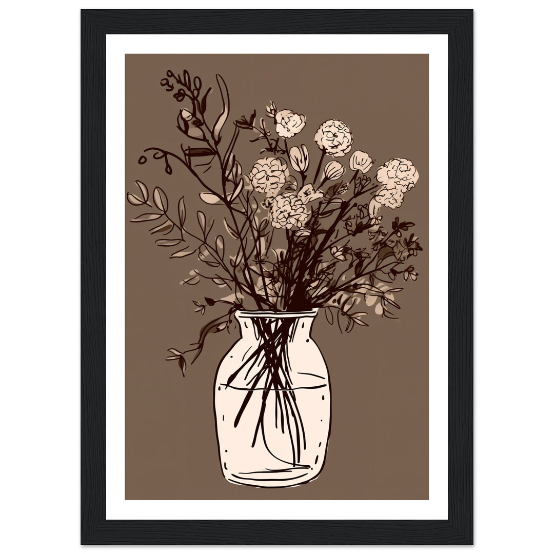 Minimalist Cottagepunk Flower Bouquet Sketch Wall Art Print