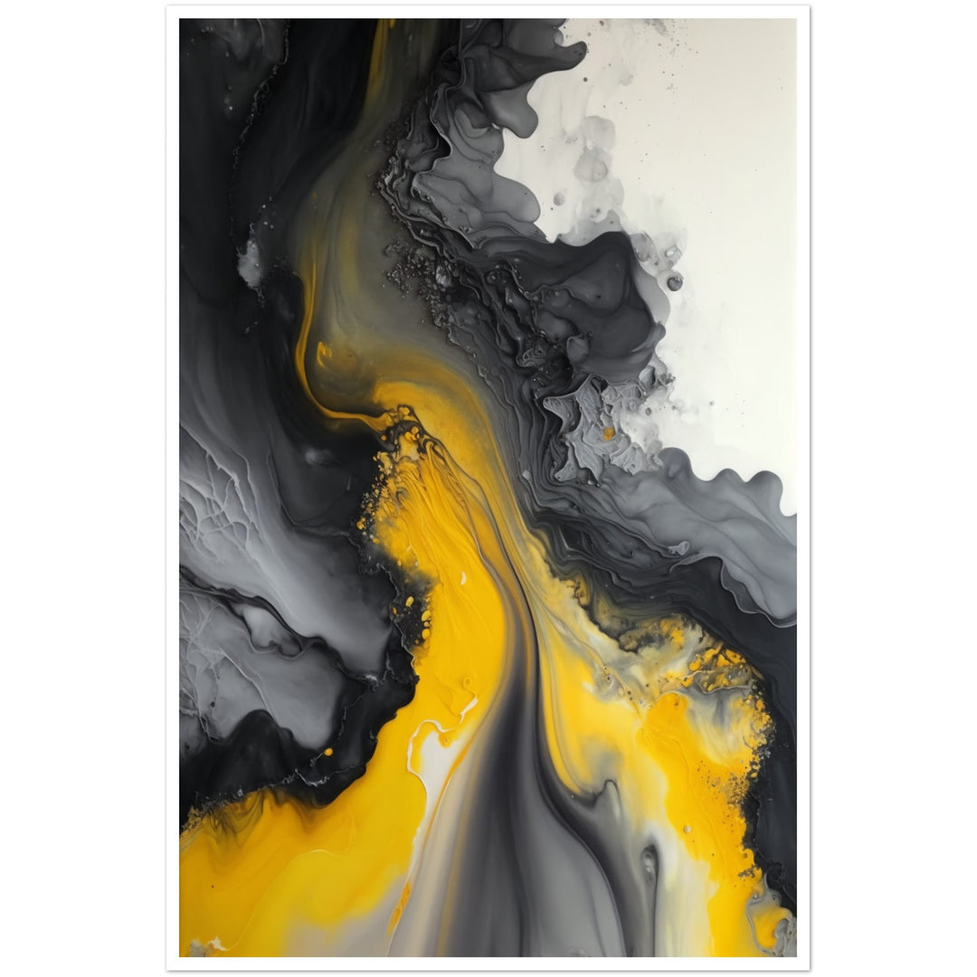 Organic Depths - Grey & Yellow Abstract Painting Wall Art Print