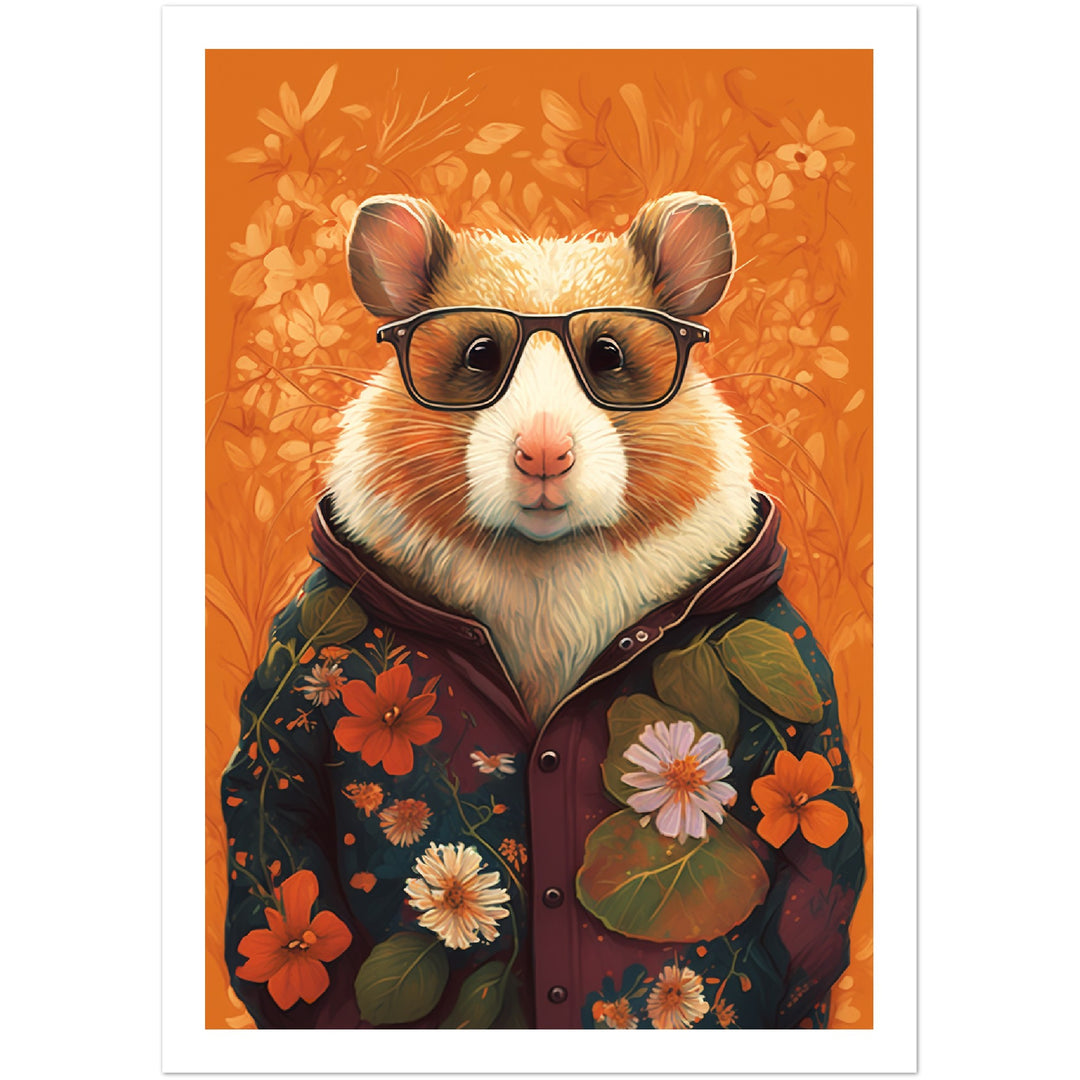 Floral Fashionista Hamster Illustration Wall Art Print