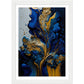 Golden Blue Waves Abstract Wall Art Print