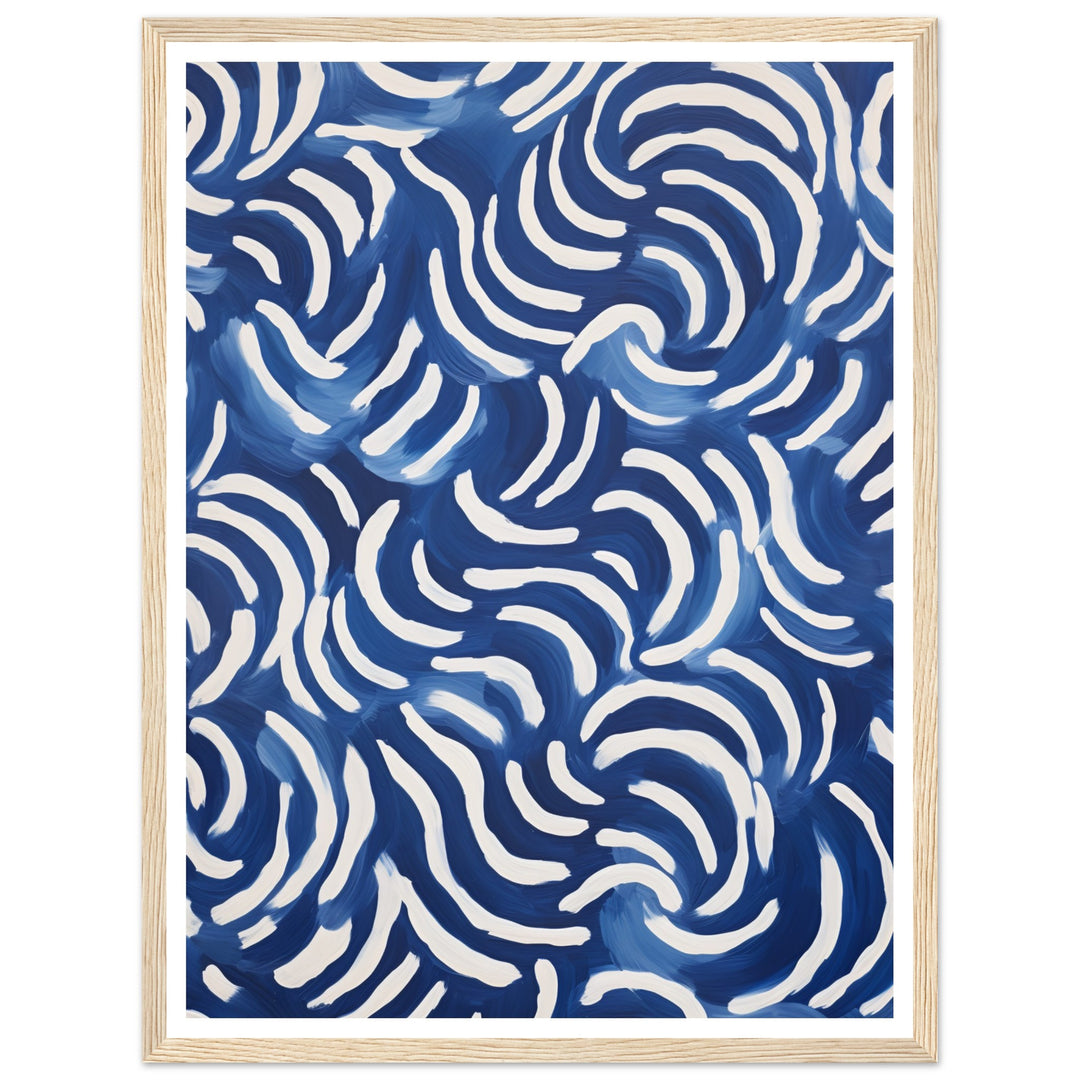 Blue Abstract Zig Zags Swirls & Curls Pattern Wall Art Print