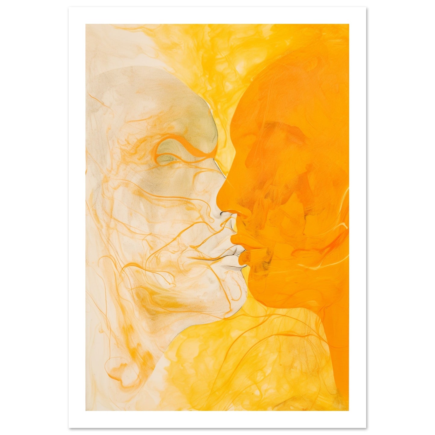 Couple Kissing Orange and Yellow Painting Wall Art Print