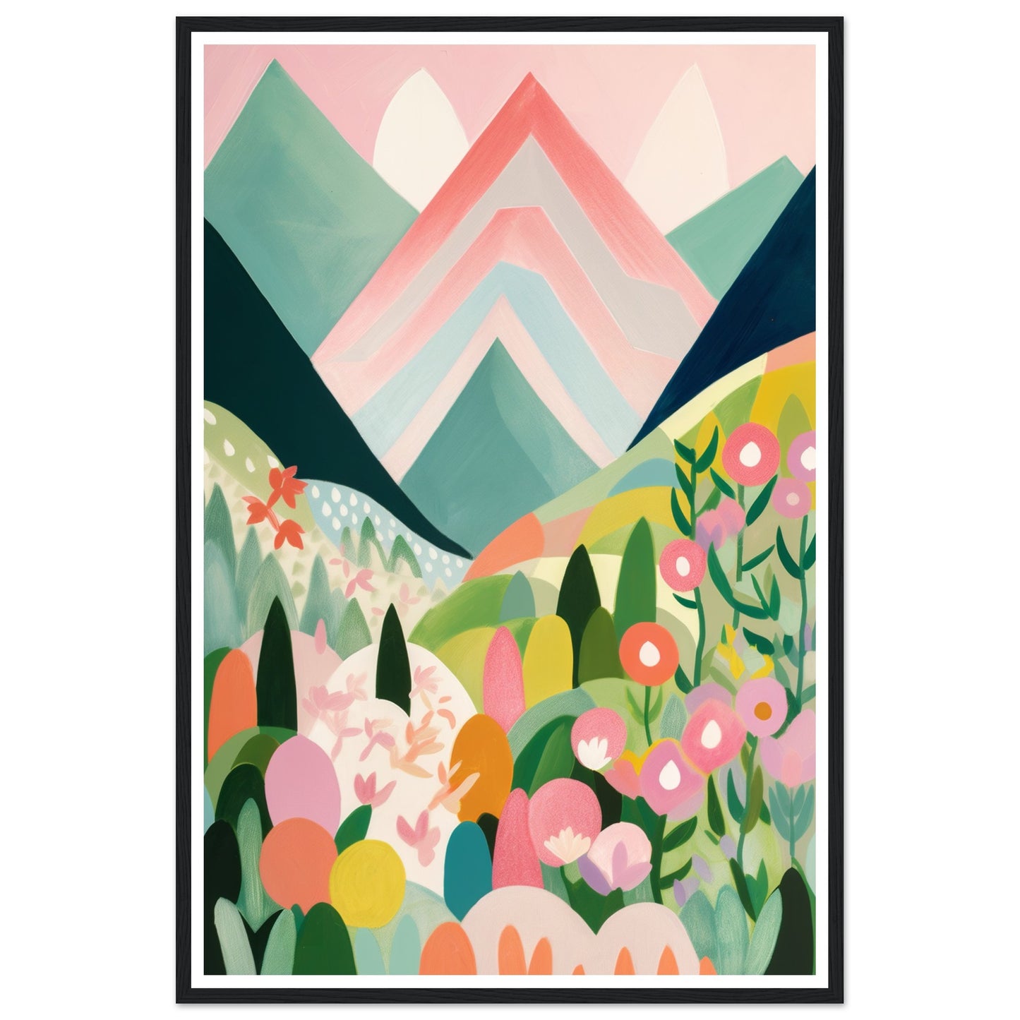 Blushing Pink Peaks Vibrant Abstract Landscape Wall Art Print