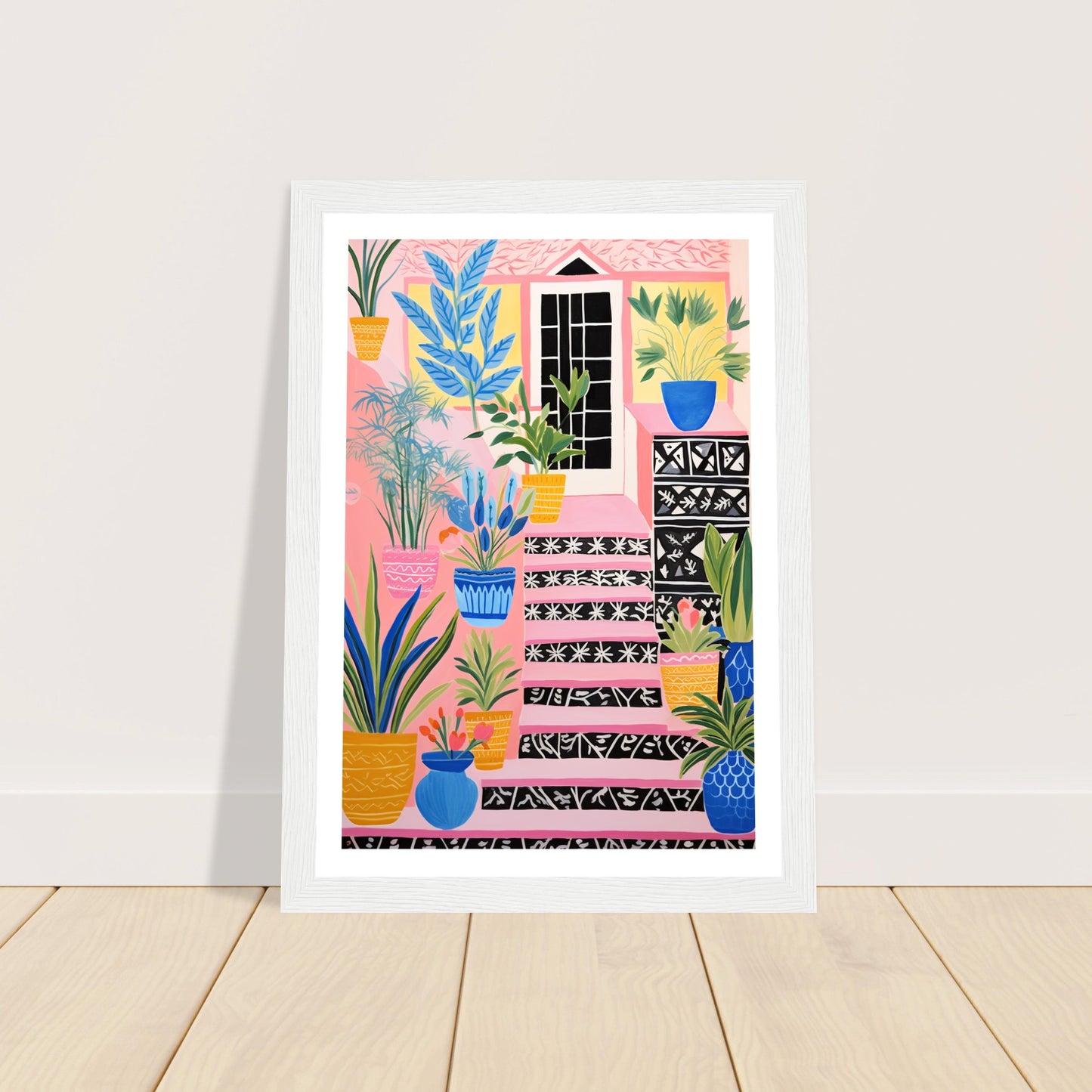 Quirky Pink Cottage Potted Flower Stairs