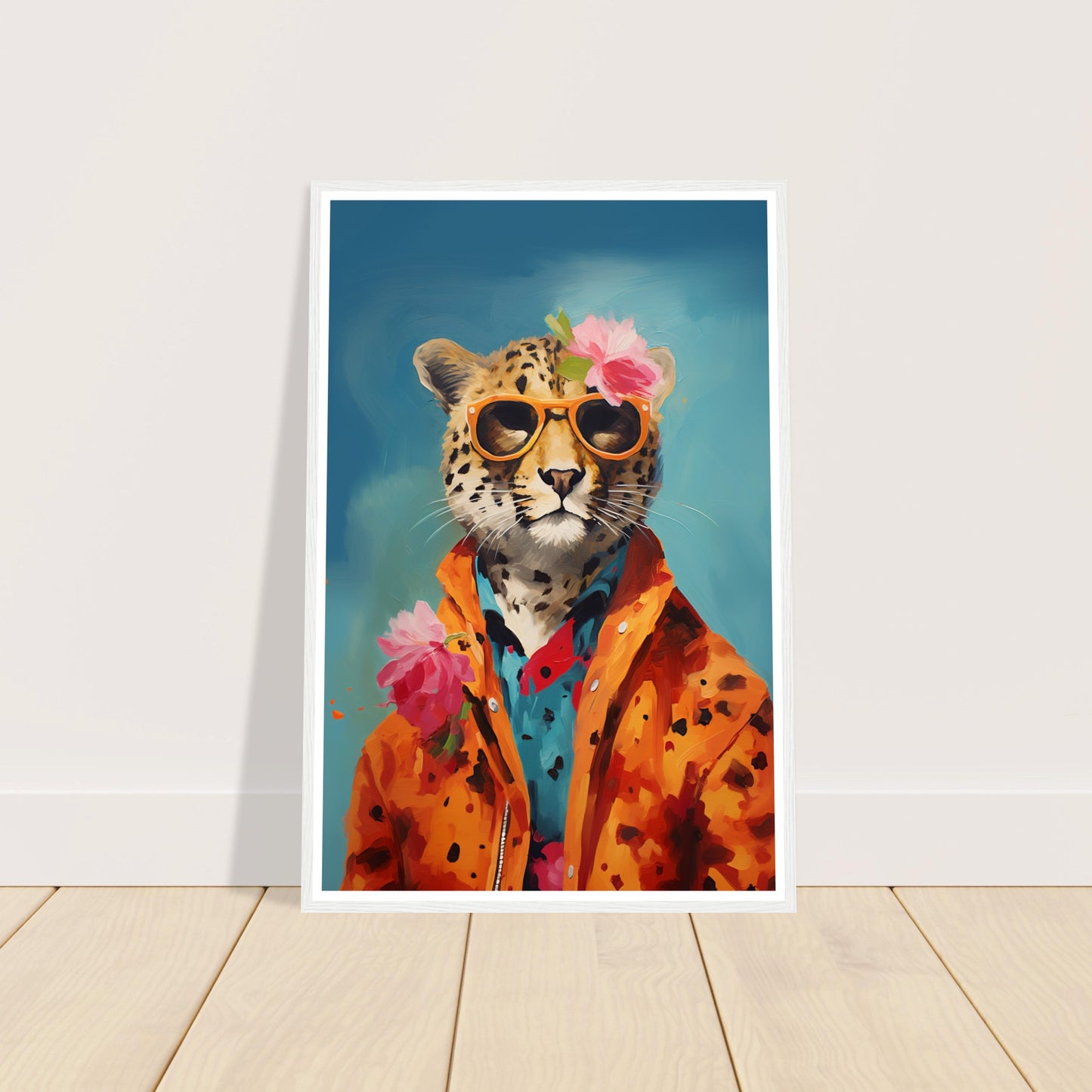 Cheetah in Floral Attire Wall Art Print