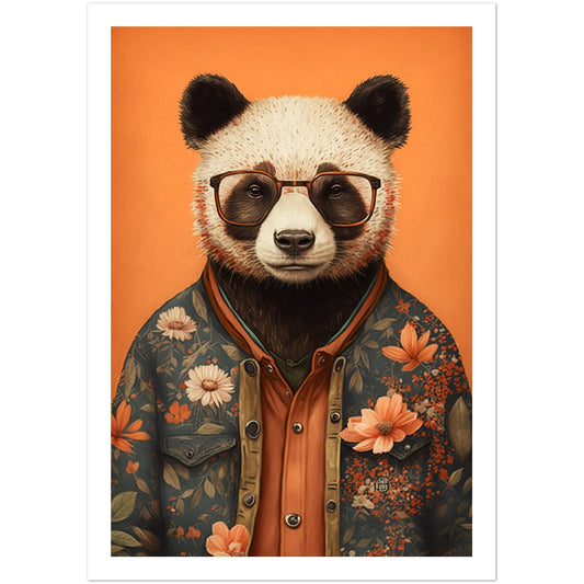 Panda Illustration Floral Fashionista Wall Art Print