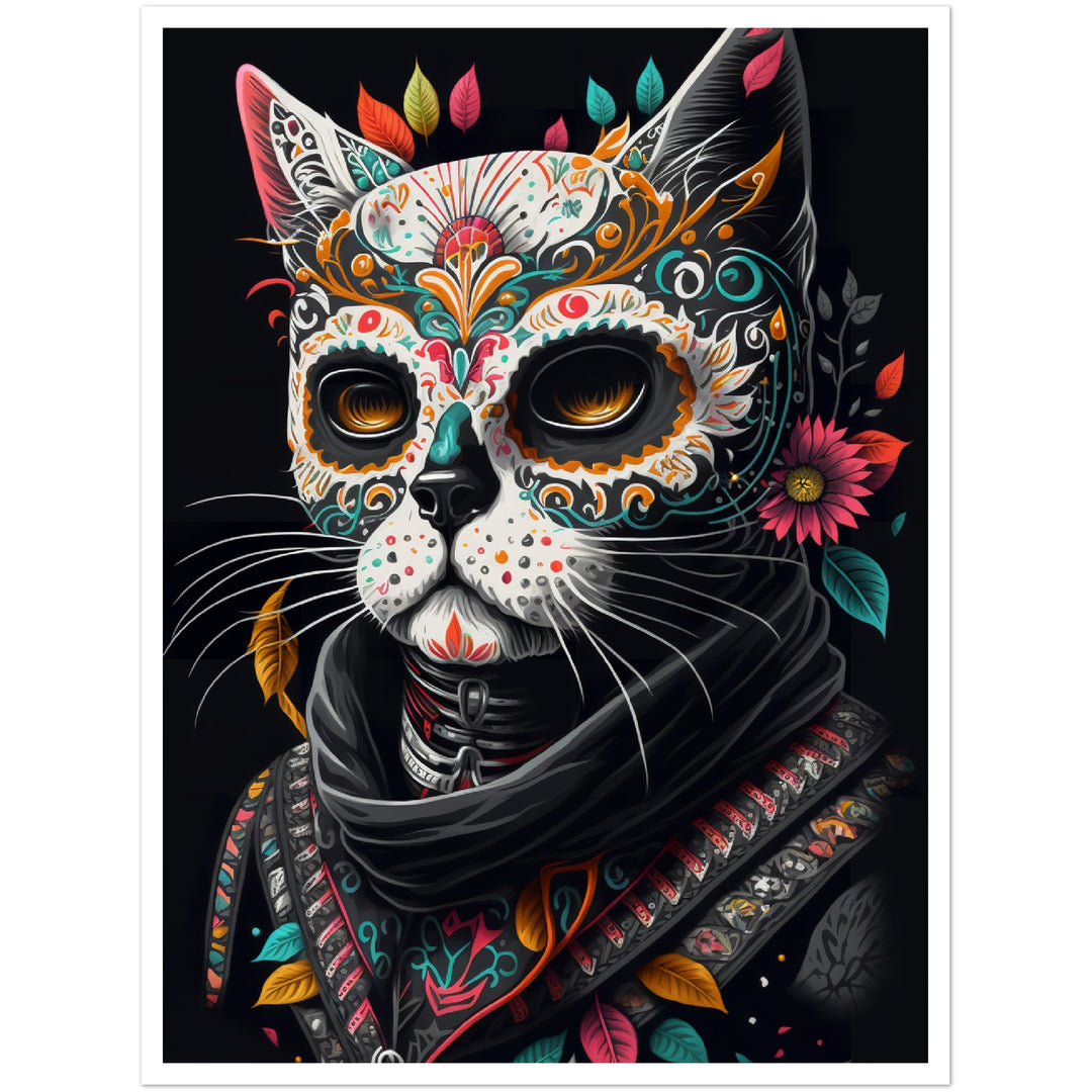 Day Of The Dead Chic Cat Illustration Wall Art Print