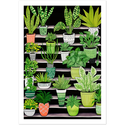 house plants painting Vibrant Contrasting Potted House Plants Wall Art Print – ART ilk