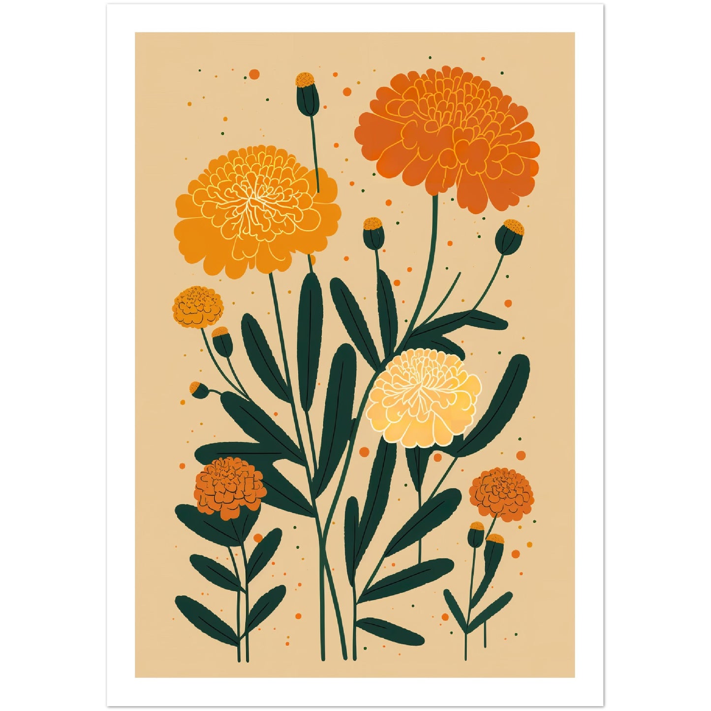 Marigold Minimalist Flower Bloom Wall Art Print