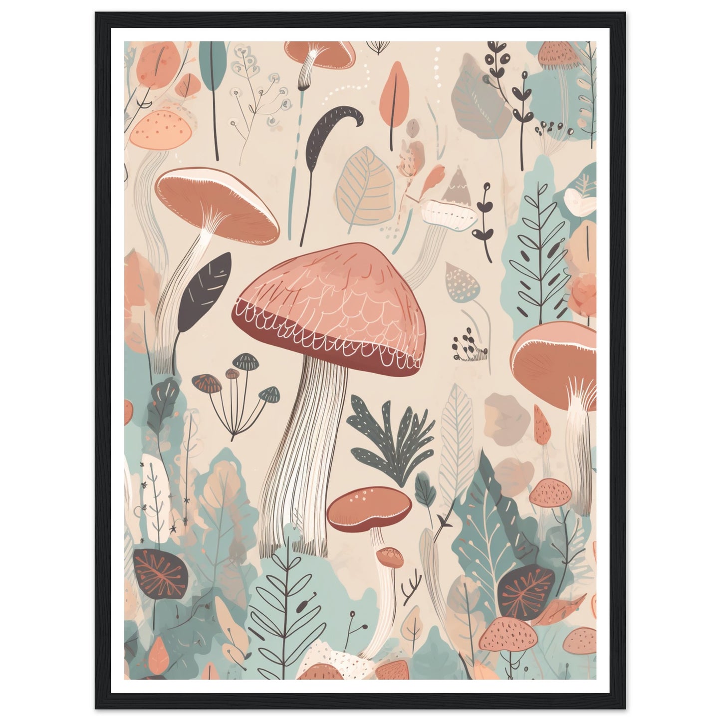 Enchanted Mushrooms Earthly Floral Abstract Wall Art Print