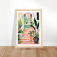 Mediterranean Stairs and Vibrant Potted Plants Wall Art Print