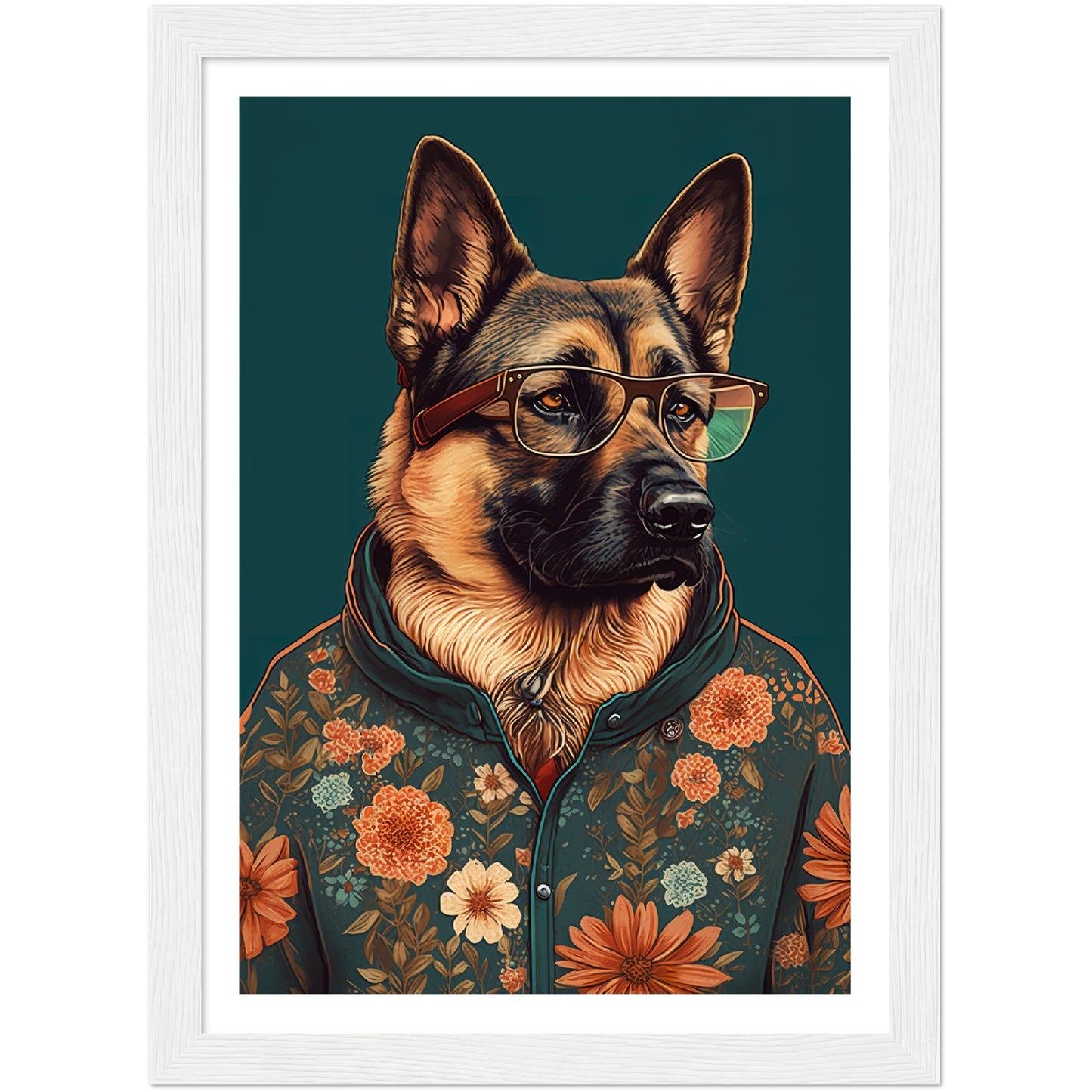 Floral Fashionista German Shepherd Dog Wall Art Print