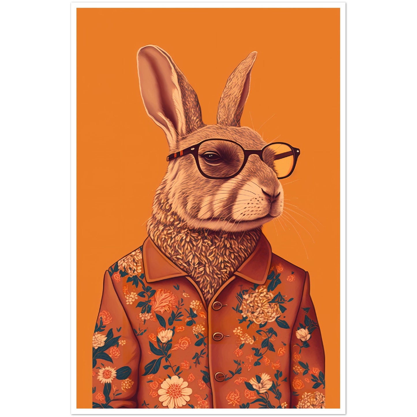 Floral Hipster Rabbit Wall Art Print