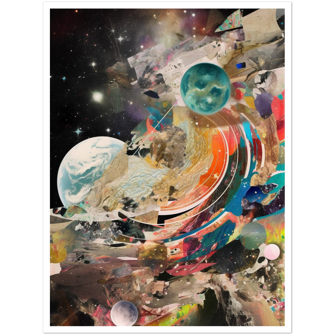 Celestial Collage Embrace Abstract Galaxy Wall Art Print