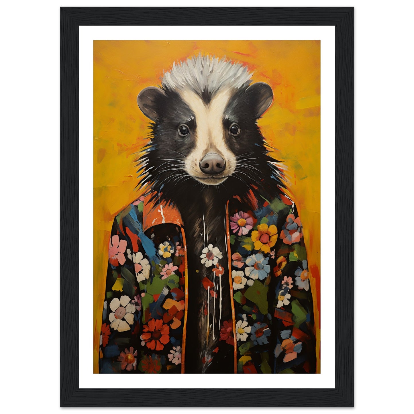 Groovy Hippy Skunk in Flower Power Jacket Wall Art Print