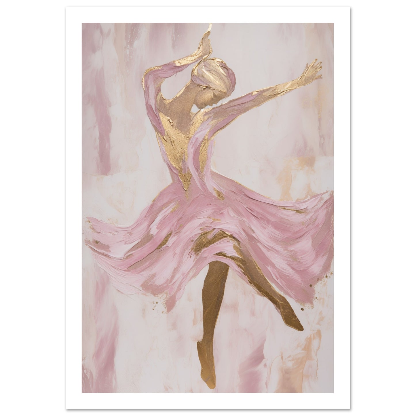 Fluid Ballet Dancer in Pink and Gold Wall Art Print