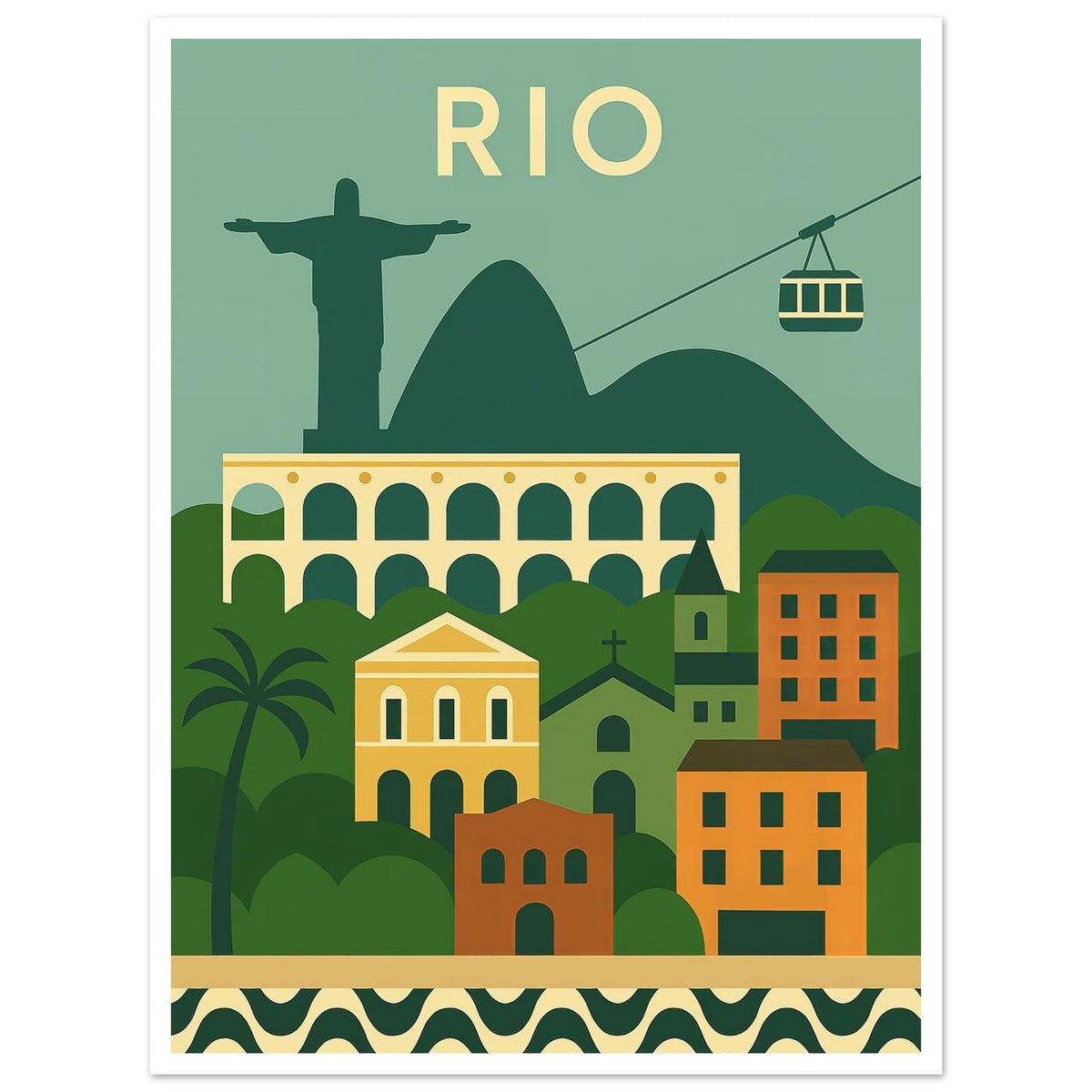 Rio de Janeiro cityscape and landmarks art print, unframed, 45x60 cm