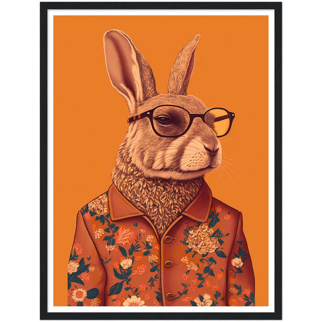 Floral Hipster Rabbit Wall Art Print