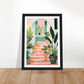 Mediterranean Stairs and Vibrant Potted Plants Wall Art Print