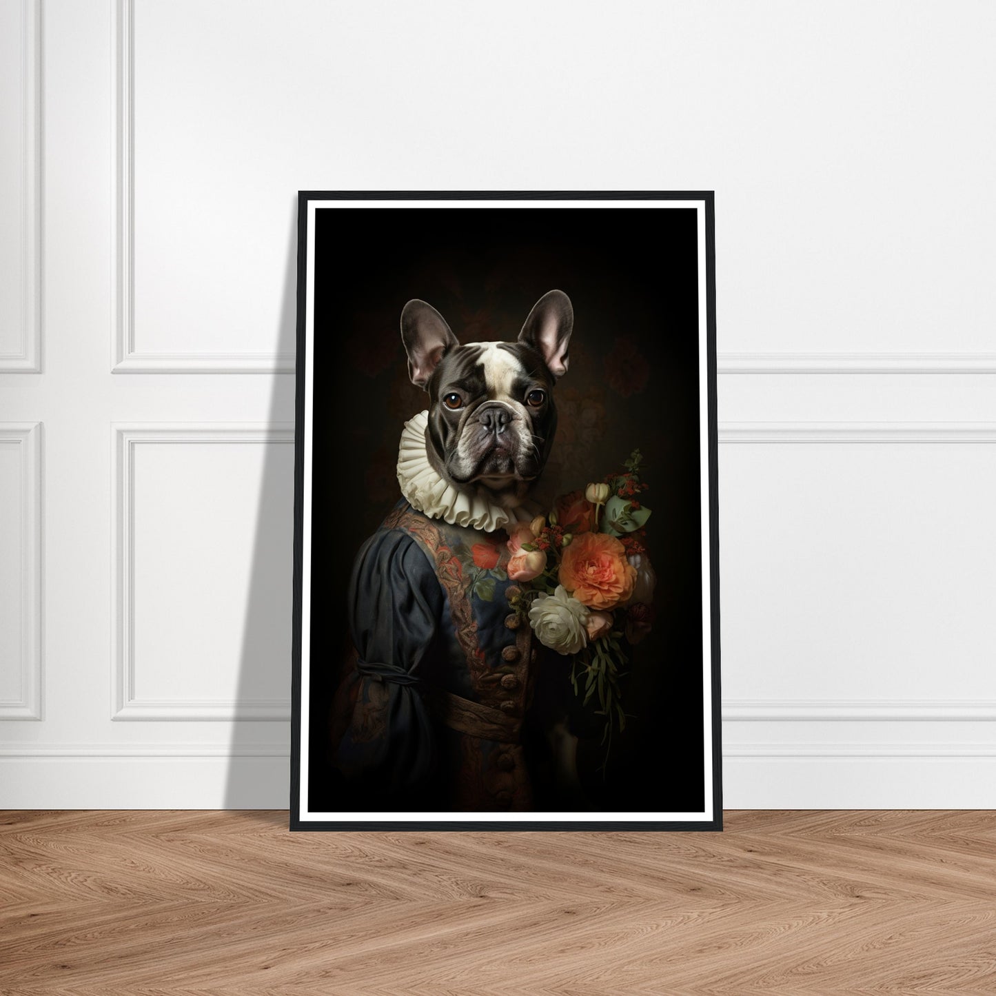 Floral Regency French Bulldog Wall Art Print