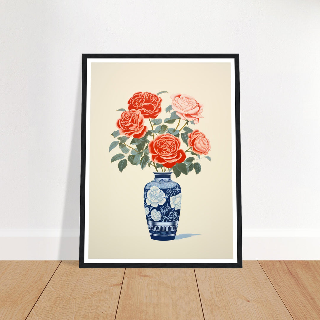 Elegant Roses in Blue Vase Wall Art Print