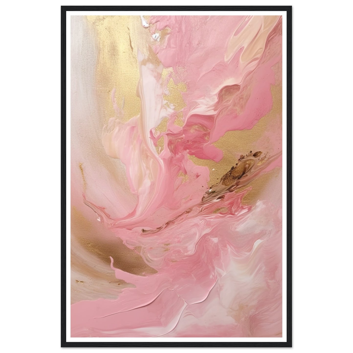 Melting Waves of Pink and Gold Abstract Painting Wall Art Print