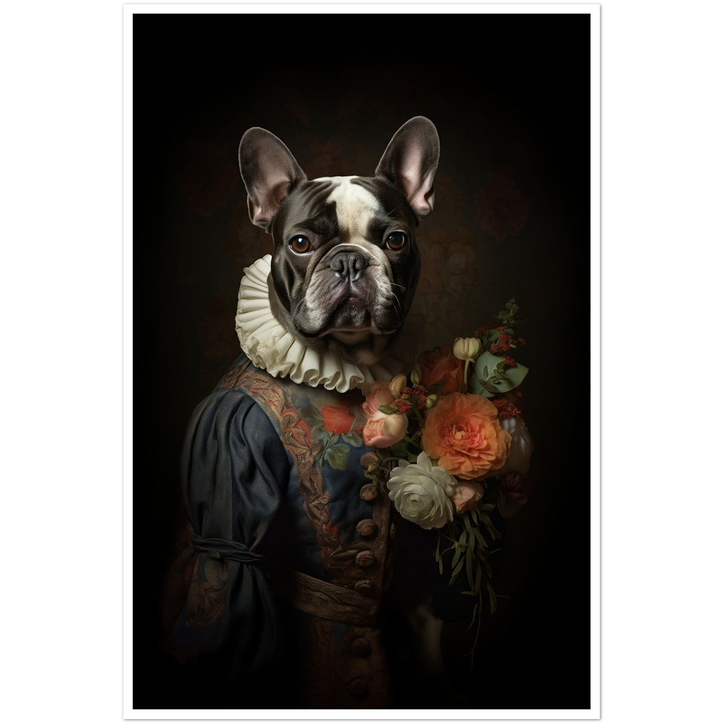 Floral Regency French Bulldog Wall Art Print