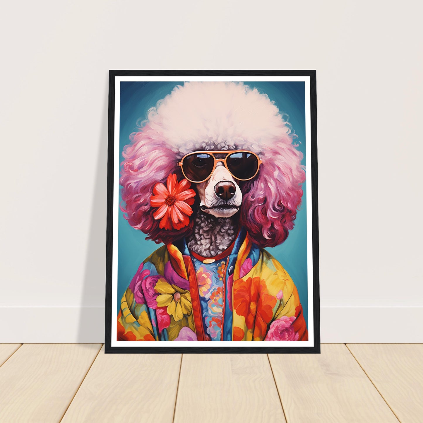 Groovy Dog Hippy Poodle in Flower Power Jacket Wall Art Print