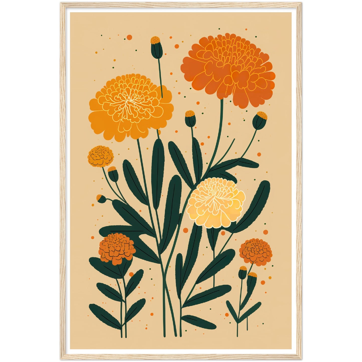 Marigold Minimalist Flower Bloom Wall Art Print