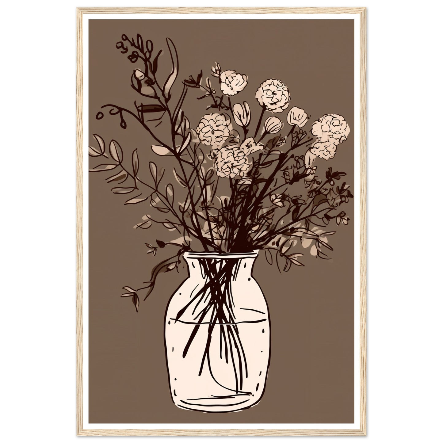 Minimalist Cottagepunk Flower Bouquet Sketch Wall Art Print