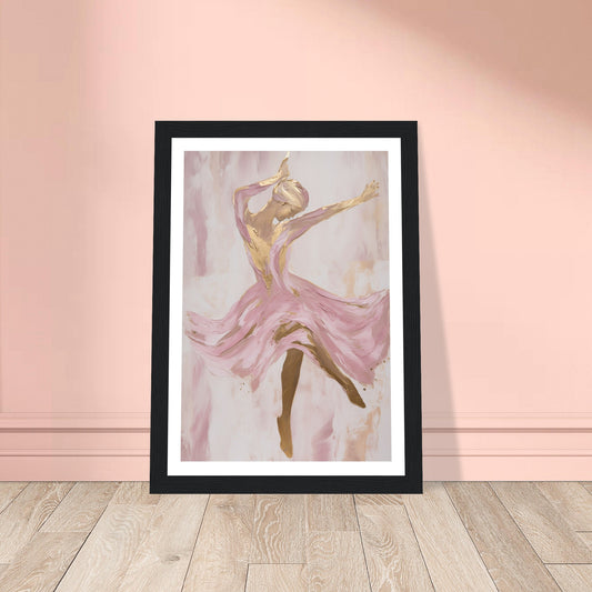 Fluid Ballet Dancer in Pink and Gold Wall Art Print