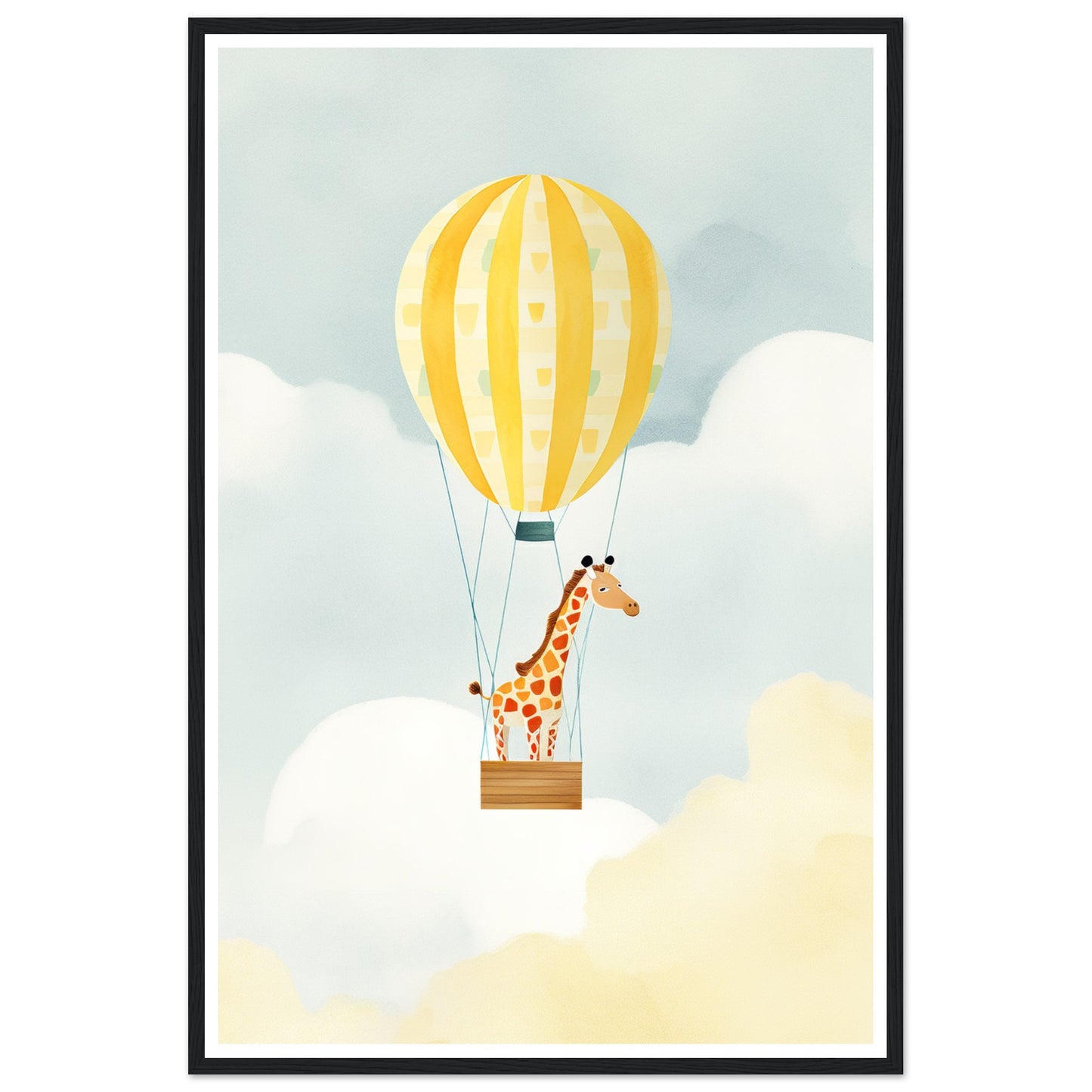 Giraffe Hot Air Balloon Sky Adventure Wall Art Print